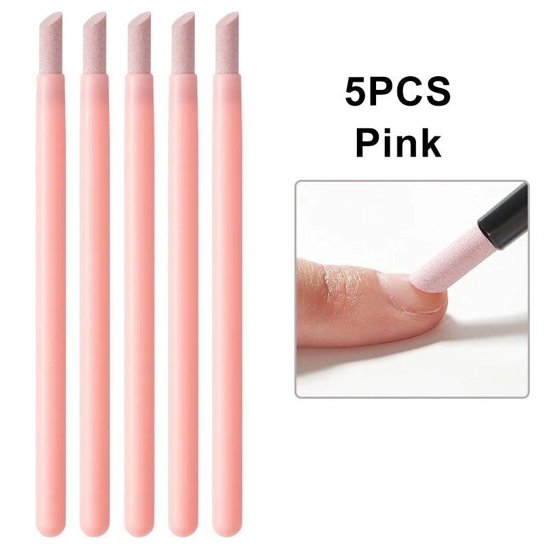 1-6PC Nail File Cuticle Stone Pusher Sanding Sticks Nail Art Quartz Pen Cuticle Remover Trimmer Manicure Tools Pushing Dead Skin Zpaxo Pink-5pcs