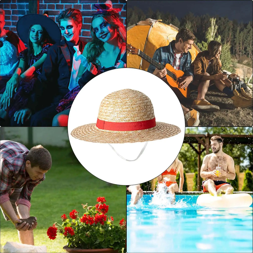 Anime Straw Hat Cosplay Costume Prop Yellow Woven Sun String Fans
