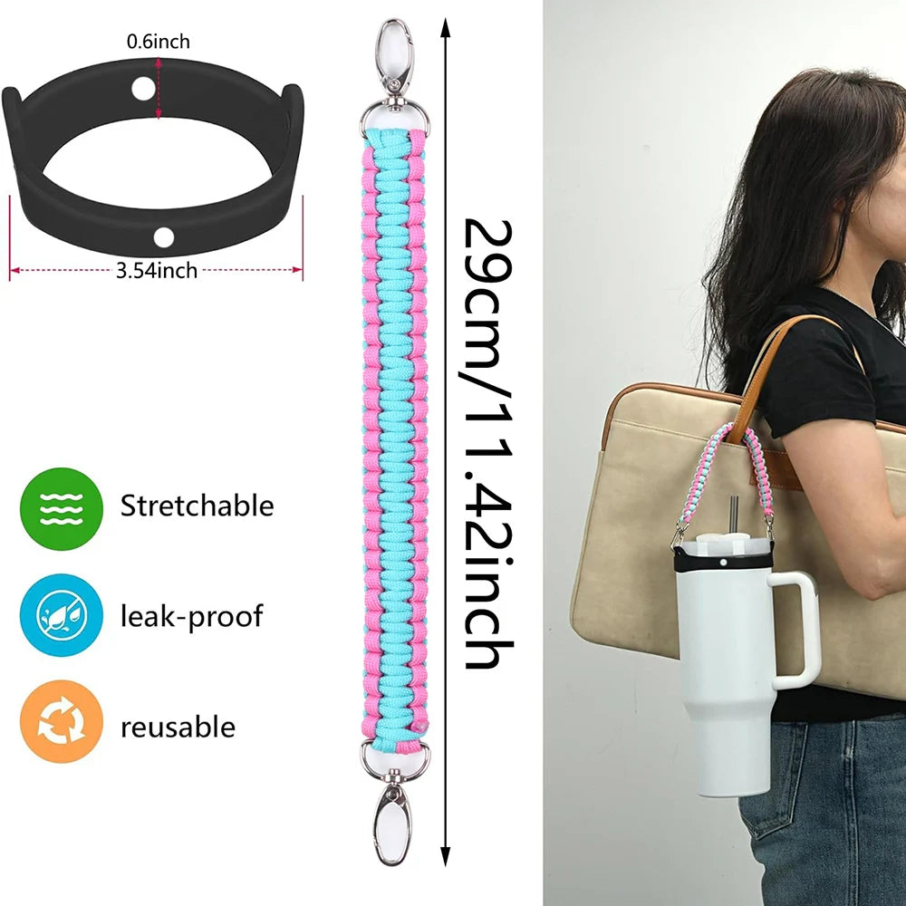 Water Bottle Handle with Strap Woven Rope Handle Compatible with Stanley Water Bottle Fits Most 8-40oz Bottles Cups for Outdoor Zpaxo