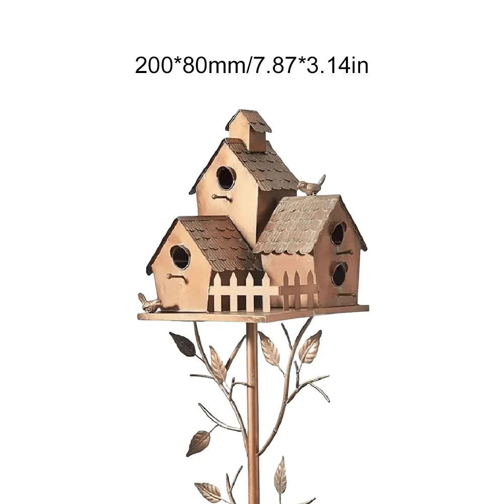 Birdhouse Garden Stakes Outdoor Decor Metal Bird House Art Crafts