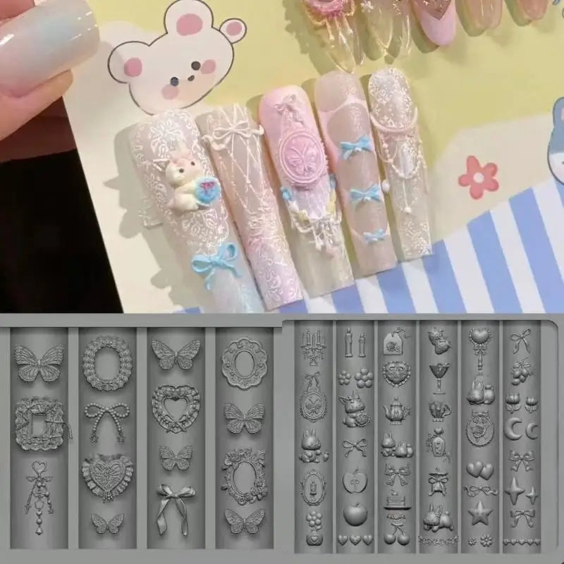 3D Silicone Mold Nail Art Design Relief Bow Strawberry Baroque Zpaxo A6