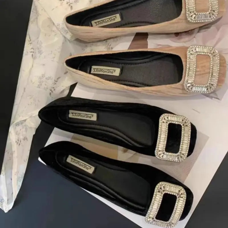 Flat Shoes for Women Spring and Autumn 2025 New Square Toe Rhinestone Shallow Flat Shoe for Work Loafers Women Big Size 42 43 44 Zpaxo