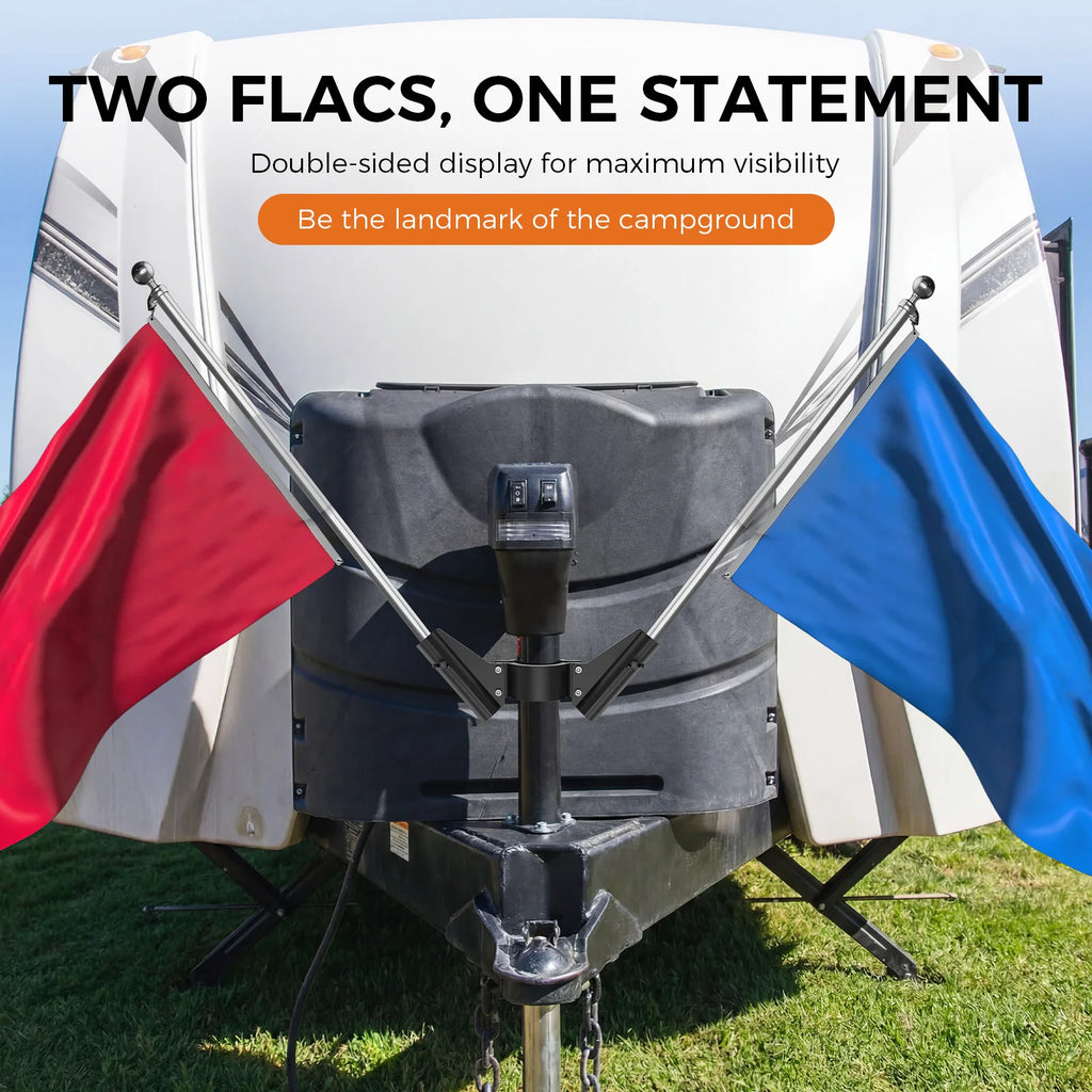 Double Flagpole Holder For RV Camper Trailer Tongue Jack Tube Heavy Duty Anti Rust Aluminum Dual Flag Pole Mount Camping Supplie Zpaxo