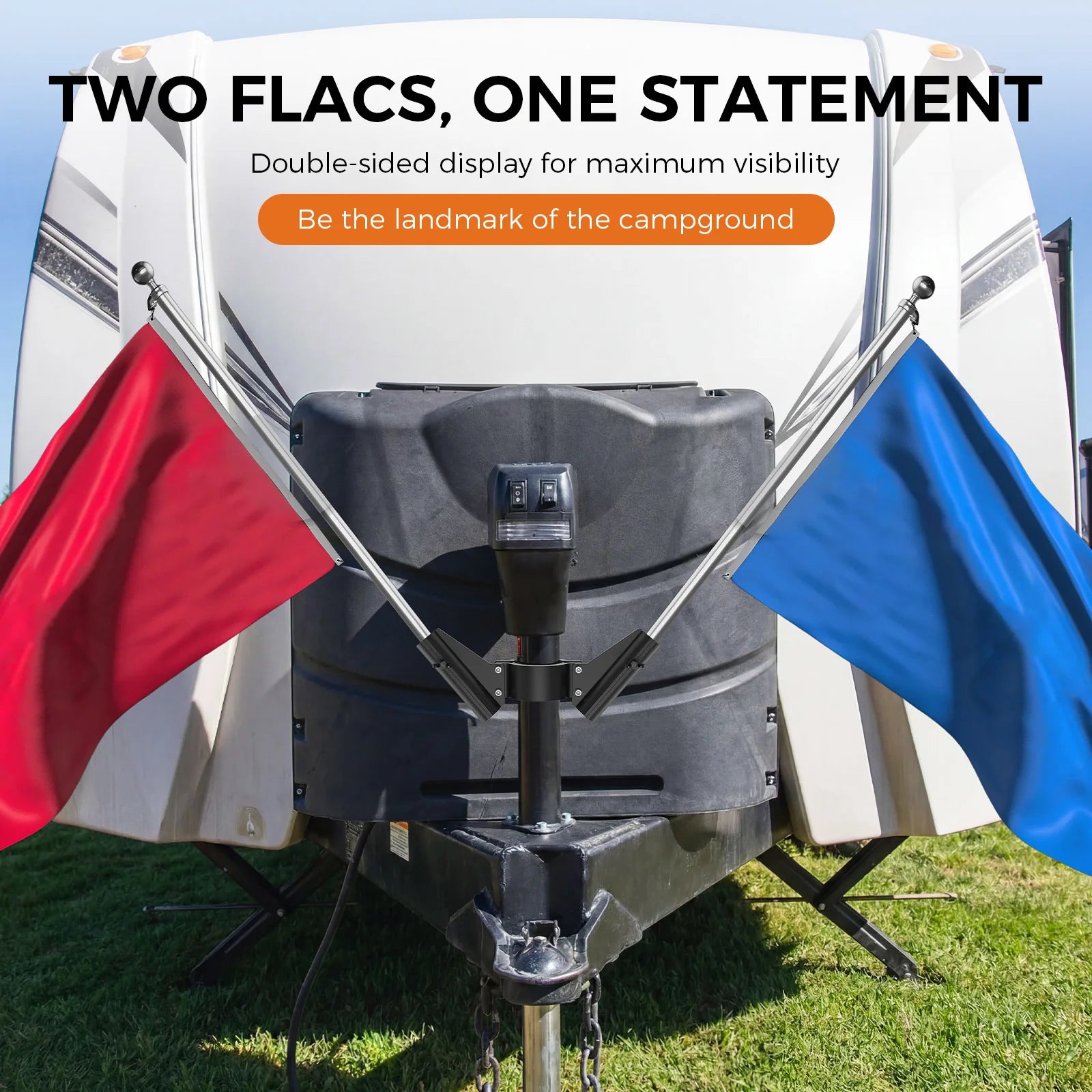 Double Flagpole Holder For RV Camper Trailer Tongue Jack Tube Heavy Duty Anti Rust Aluminum Dual Flag Pole Mount Camping Supplie Zpaxo