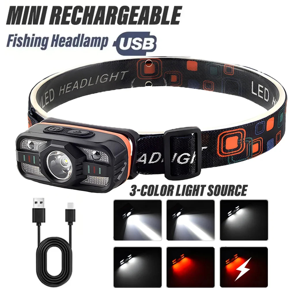 Rechargeable LED Headlamp – 6 Modes Motion Sensor Head Torch