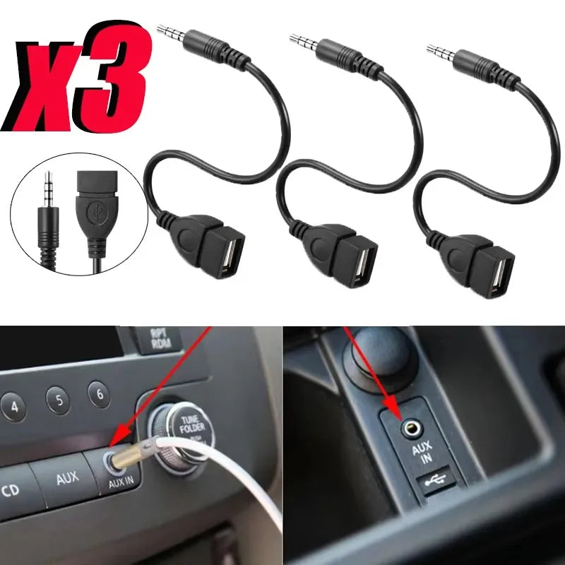 USB Female to 3.5mm AUX Adapter Cable for Car Audio & MP3