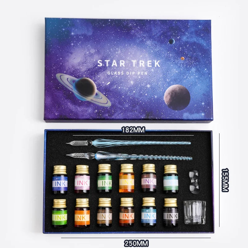 Starry Sky Glass Dip Pen Set – 16-Piece Crystal Gift Collection