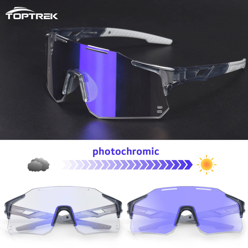 Toptrek Outdoor Photochromic Sunglasses Cycling Sports MTB Running Glasses Hiking Bicycle Goggles Men Women UV400 Bike Eyewear Zpaxo 03 Gray Blue