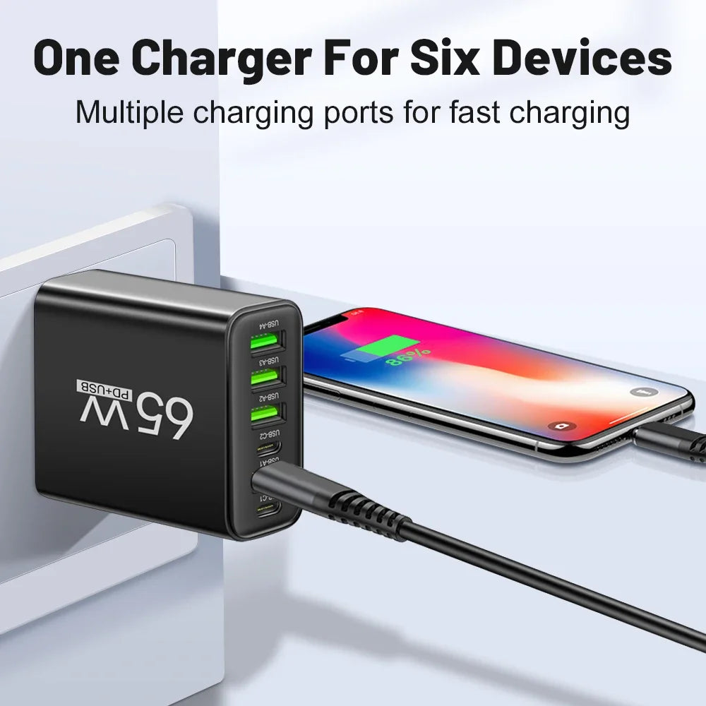 65W USB Charger Fast Charging Adapter for Xiaomi Samsung Huawei P70 iPhone Travel Mobile Phone Quick Charger Adaptor Zpaxo