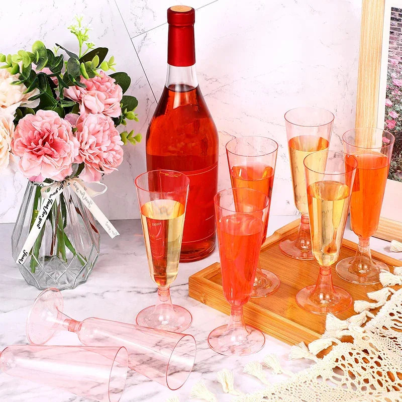10Pcs/lot Plastic Flutes Cups Pink Champagne Cup Disposable Wedding Birthday Party Supplies Bar Drink Red Wine Ice Cream Cup Zpaxo