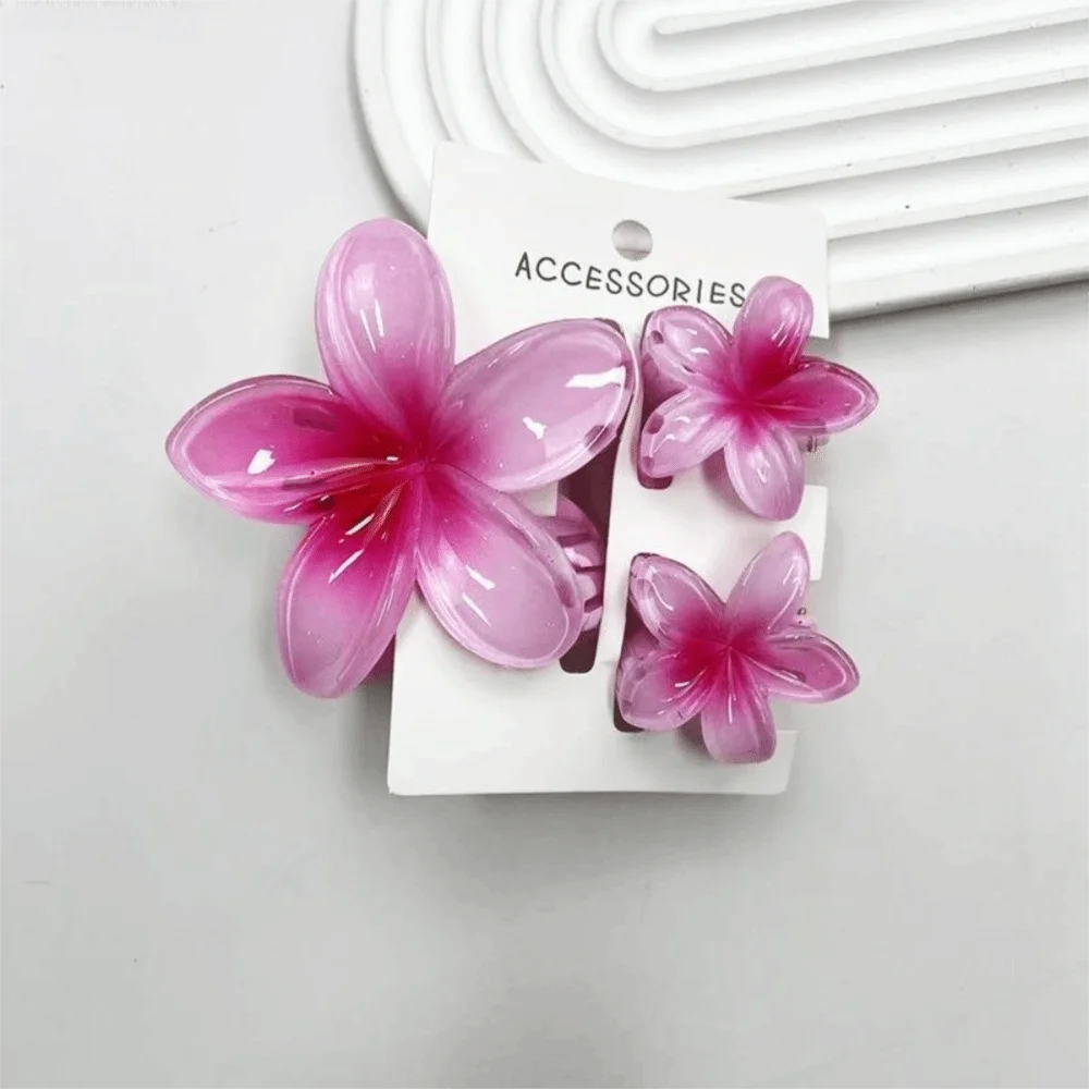 3Pcs/Set New Gradient Hair Claws Sweet Flower Plumeria Flower Hawaiian Flower Hair Clip Clamp Acrylic Hair Accessories Summer Zpaxo Pink
