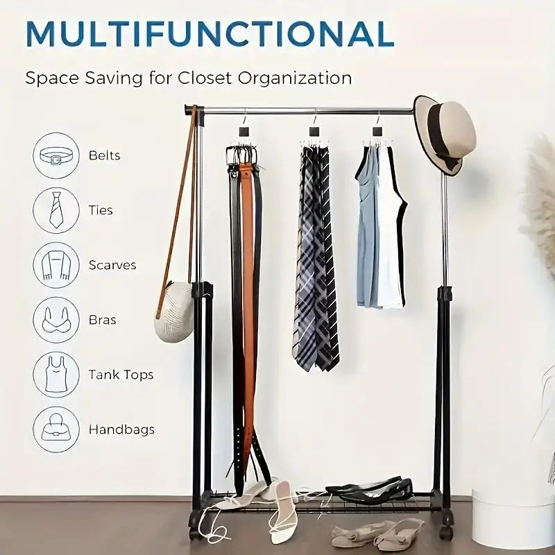Rotating Wood & Multipurpose Hanger for Belts, Bras, Ties, Scarves,Space-Saving Design with Stainless Steel Hooks Zpaxo