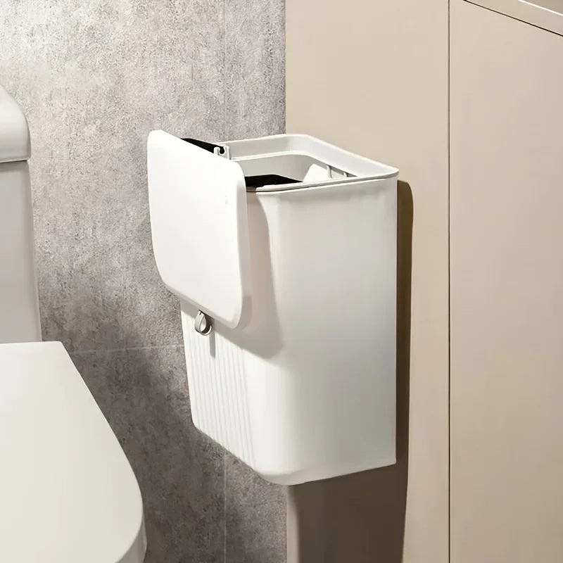 Effortless Cleanup Space-Saving White Wall-Mounted Trash Bin for Kitchen - Durable Plastic, Multi-Functional Garbage Storage Zpaxo