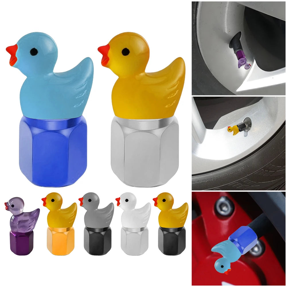 Cute Duck Glow Dark Tire Valve Caps Auto Stem Covers Cars Motorcycles