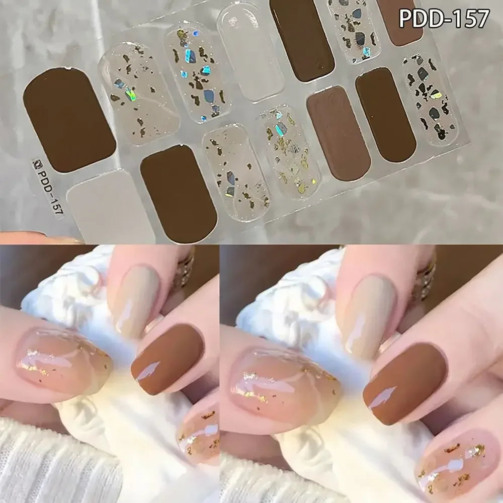 14Strips Gel Nail Stickers Full Cover Floristic Nail Art Stickers Semi Cured Gel Nail Polish Strips DIY Nail Art Making Zpaxo 157