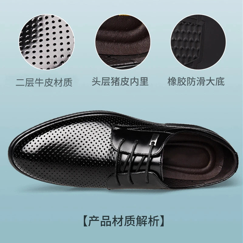 Summer Breathable Mens Dress Shoes Perforated Leather Lace Up Formal Zpaxo