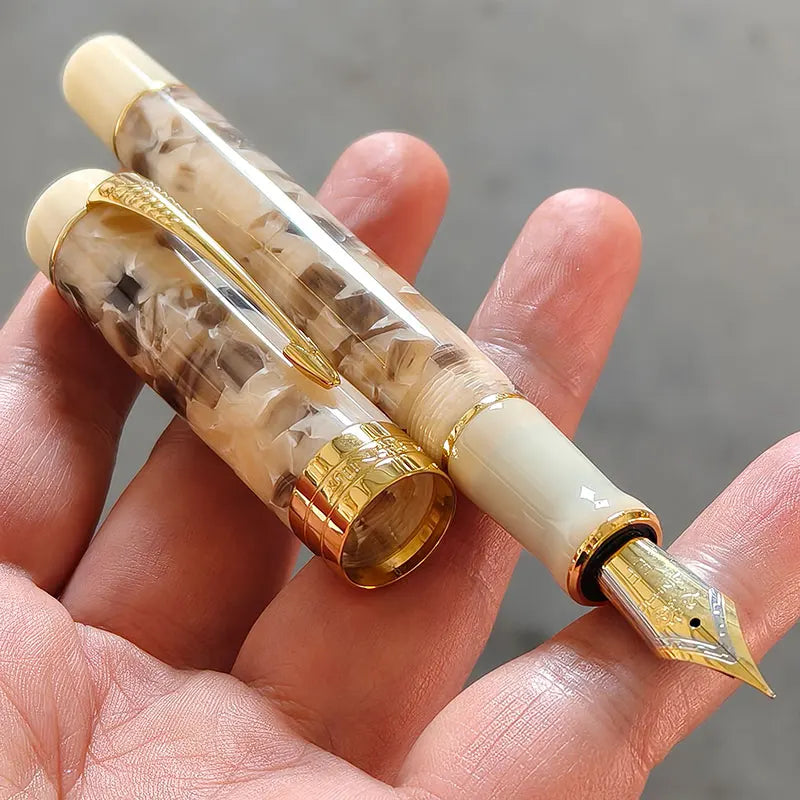 Jinhao 100 Fountain Pen Commemorative Resin Good Pen Nib 18 KGP Gold Sandwiched Thin Tod Small Business Office Gift Pen Zpaxo WHITE F