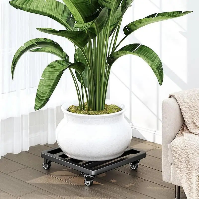 Universal Flower Pot Wheels Square Metal Tray Heavy Duty Flower Pot Rack Plant Movable Rolling Potted Plant Stand With Rollers Zpaxo