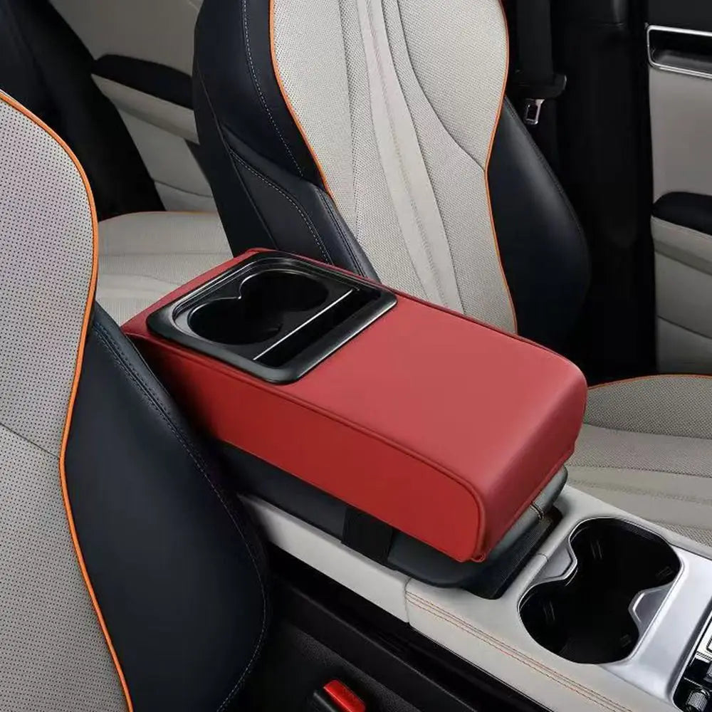 PU Leather Center Console Armrest Pillow Waterproof Thicken Car Armrest Box Cushion Soft 2 Cup Holder Auto Arm Rest Protector Zpaxo