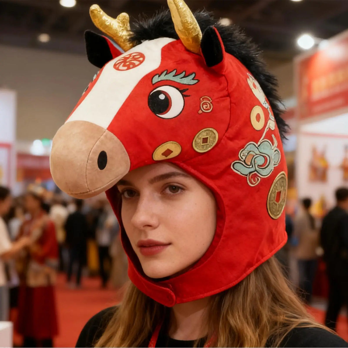 Horse Head Hat 2026 Year Plush Headwear Photo Booth Headgear Adults Zpaxo