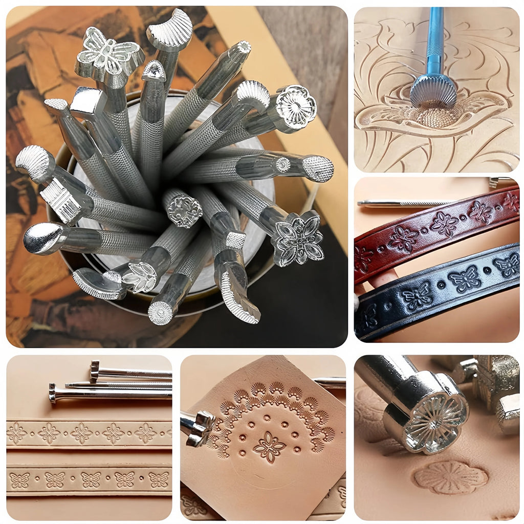 Leather craft tool hand sewing set, leather carving, DIY sewing needle, canvas thread combination, 20 pcs printing punch Zpaxo