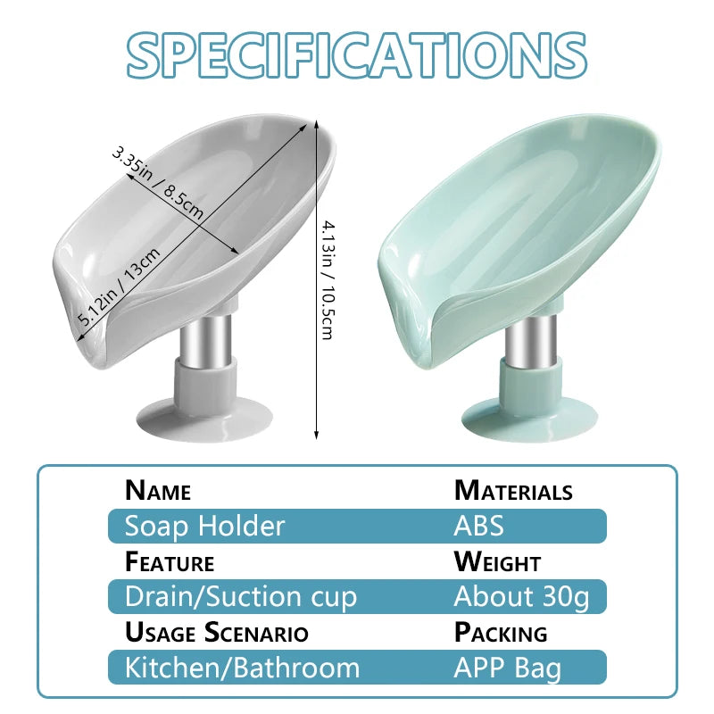 Leaf Soap Dish Holder with Suction Cup & Drain | Bathroom