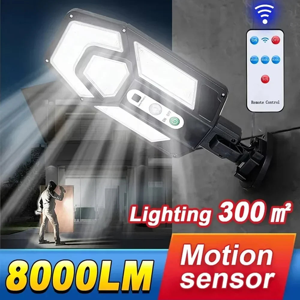 8000LM Solar Wall Floodlight – 55 LED Motion Sensor & Remote IP65