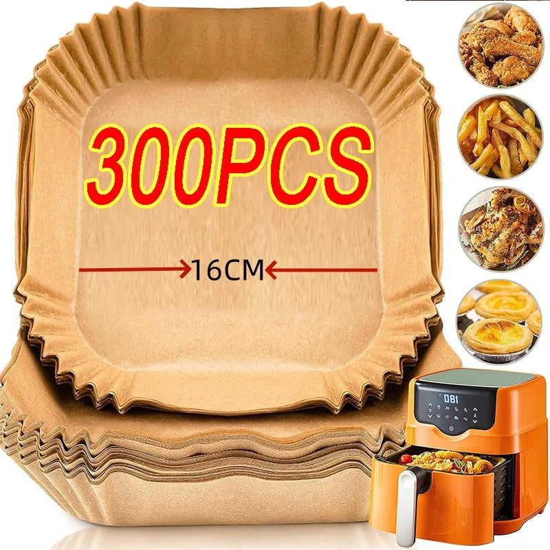 300PCS Air Fryer Disposable Paper Square Round Baking Paper Barbecue Plate NonStick Mat Kitchen Oven Oil Absorbing Paper Tool Zpaxo