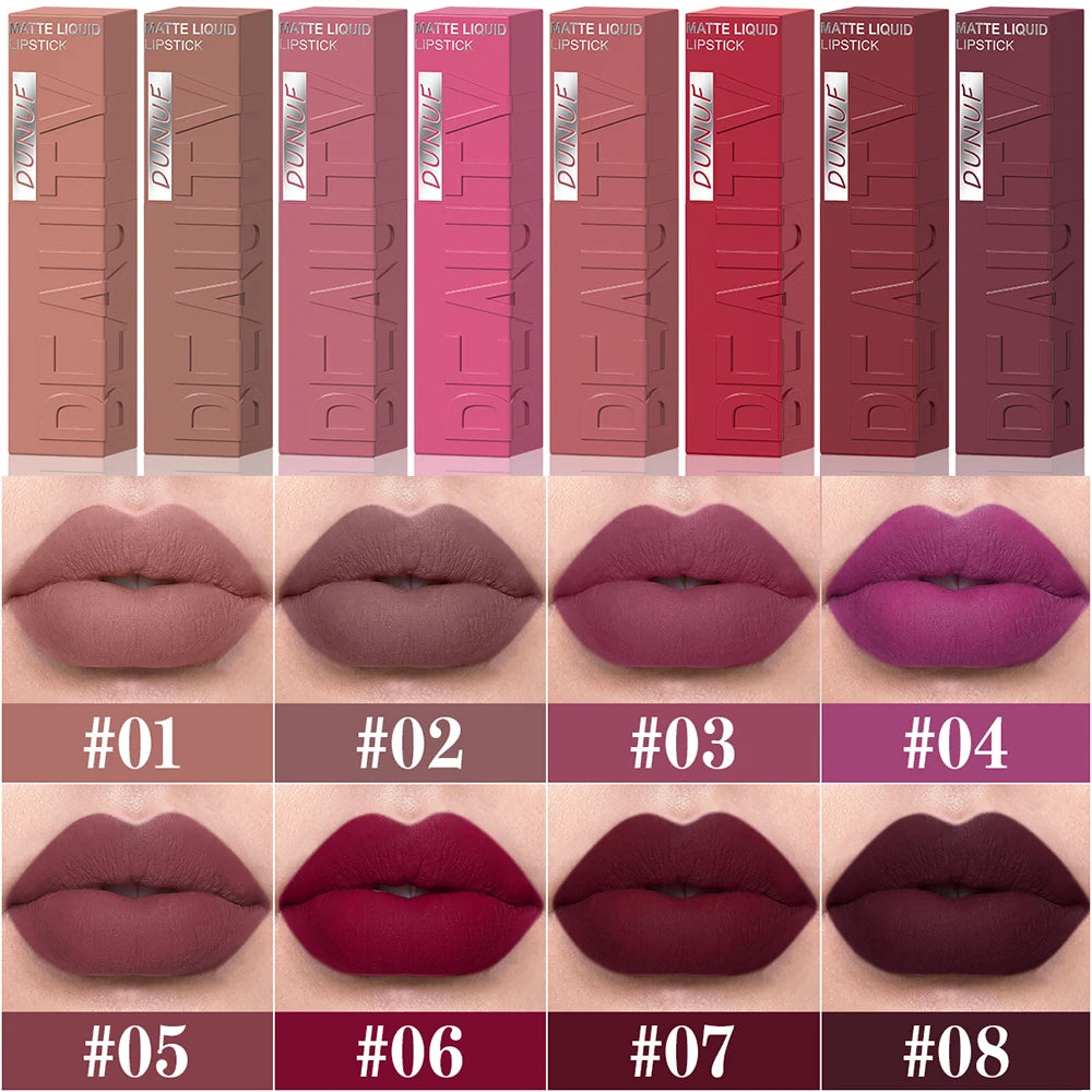 8 Color Nude Brown Matte Liquid Lipstick Velvet Sexy Dark Red Lip Glaze Non-stick Cup Not Easy To Fade Lip Gloss Lipstick Makeup Zpaxo