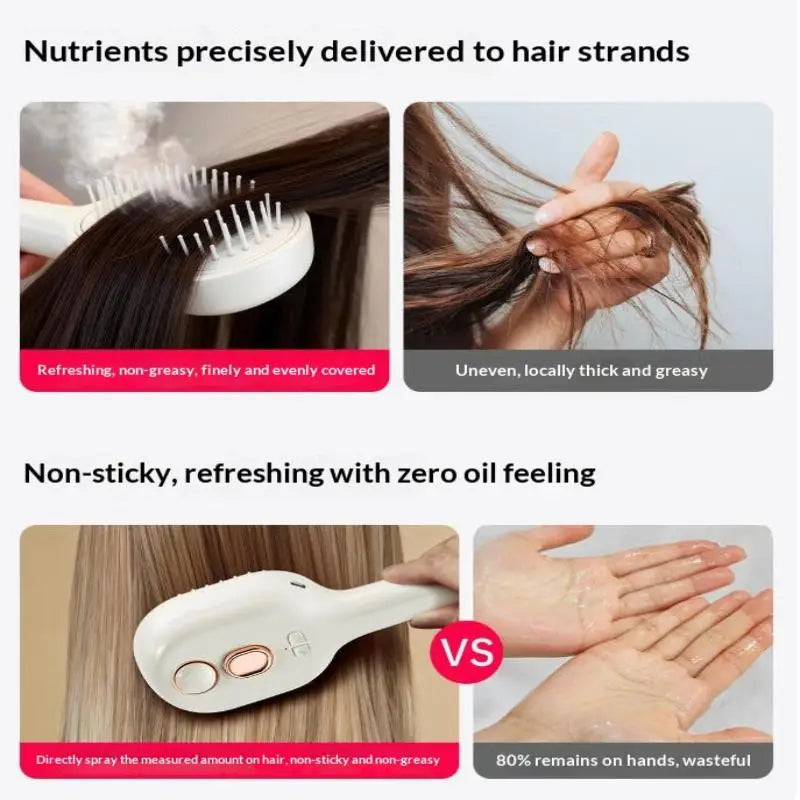 Electric Steam Spray Hair Brush – USB-C Anti-Frizz Styling Comb