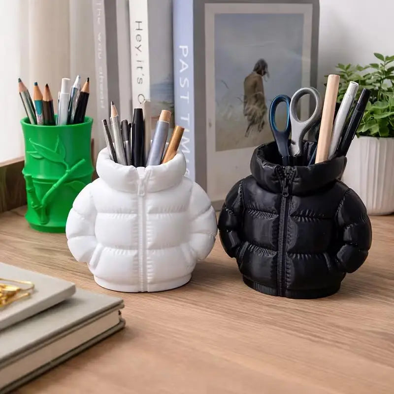 2PCS Cute Down Jacket-Shaped Pen Holder, 3D Printed Coaster Set for Desk Organizer & Student Gift Zpaxo
