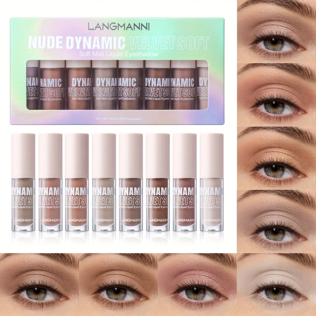 8-Color Velvet Mist Liquid Eyeshadow Disc Fine Glitter Matte Brightening 8-Pack Set Zpaxo 8 Colors