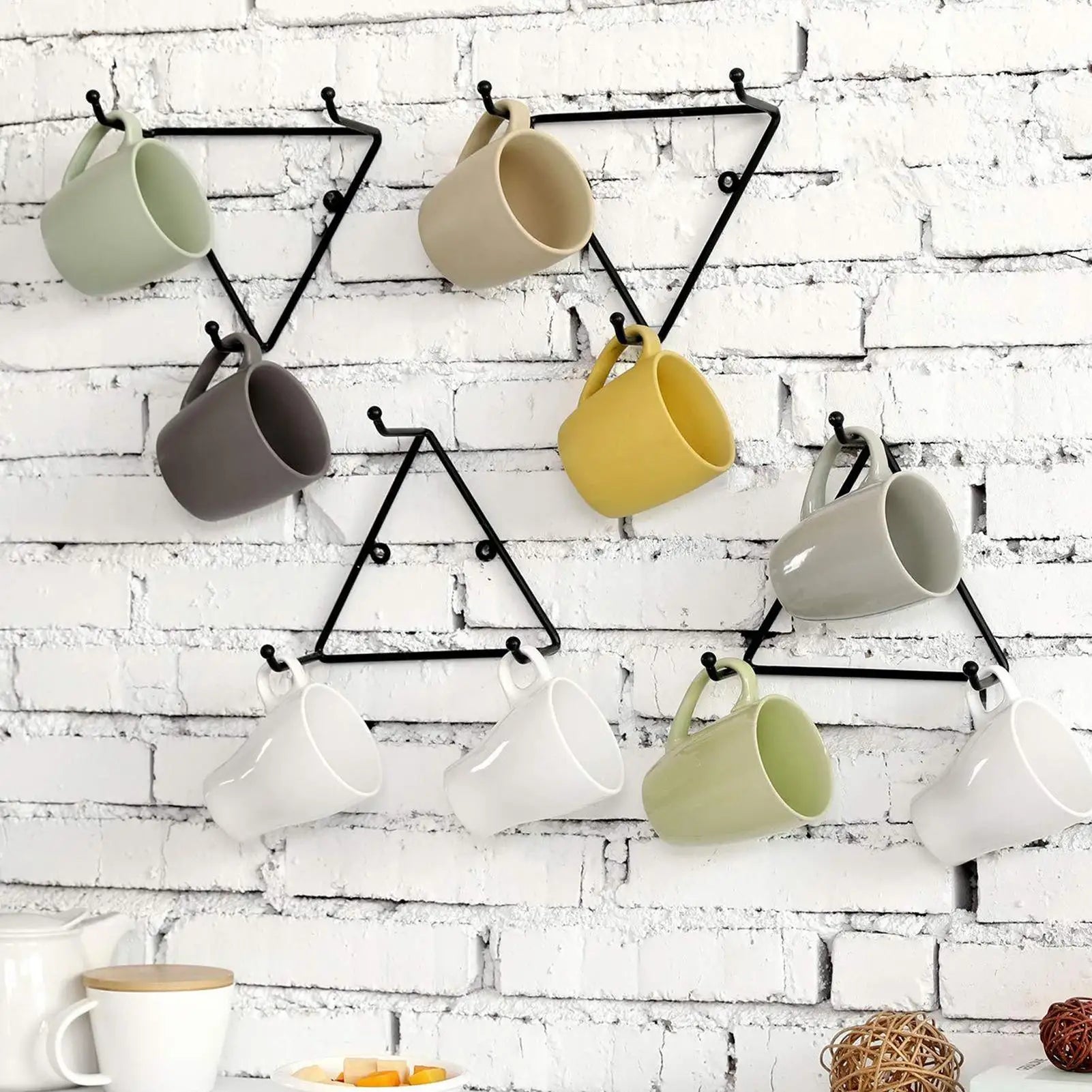Coffee Mug Wall Rack Matte Metal Triangular Storage Holder Organizer
