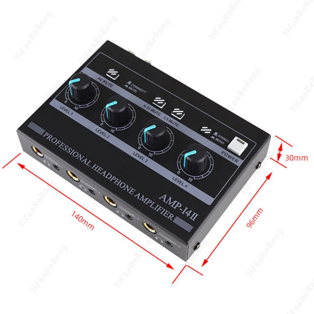 4 Channel Professional Headphone Amplifier Support Mono/Stereo Audio Amp with RCA & 3.5mm & 6.35mm Input for Studio and Stage Zpaxo