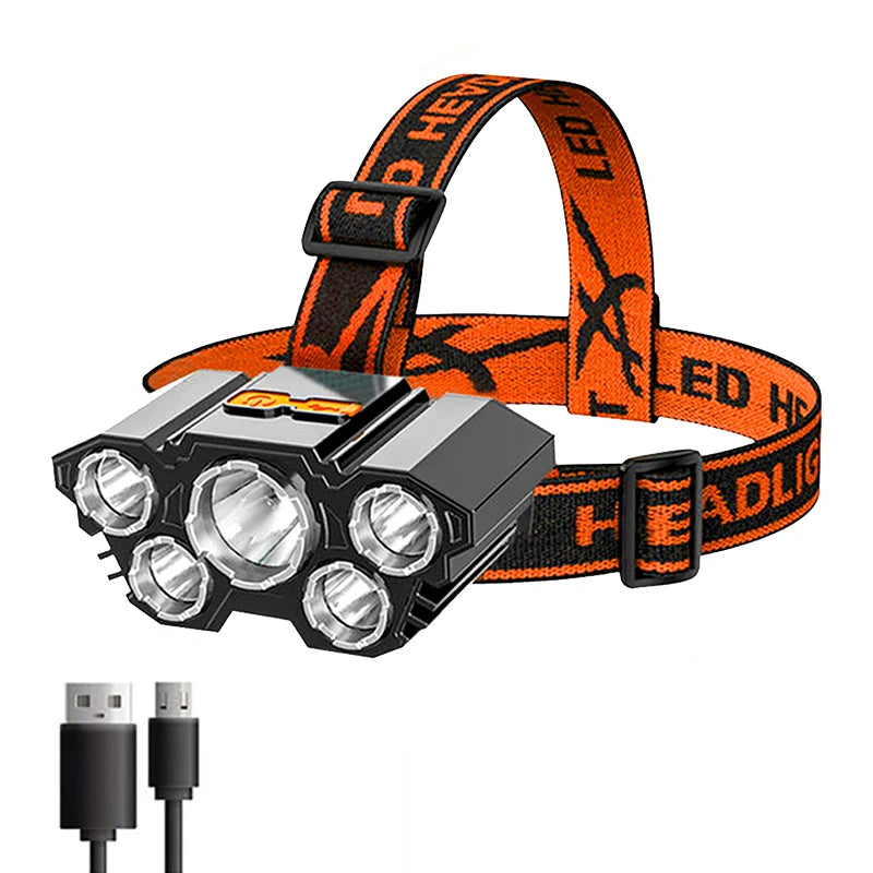 5 LED Rechargeable Headlamp – 18650 Battery & 4 Modes