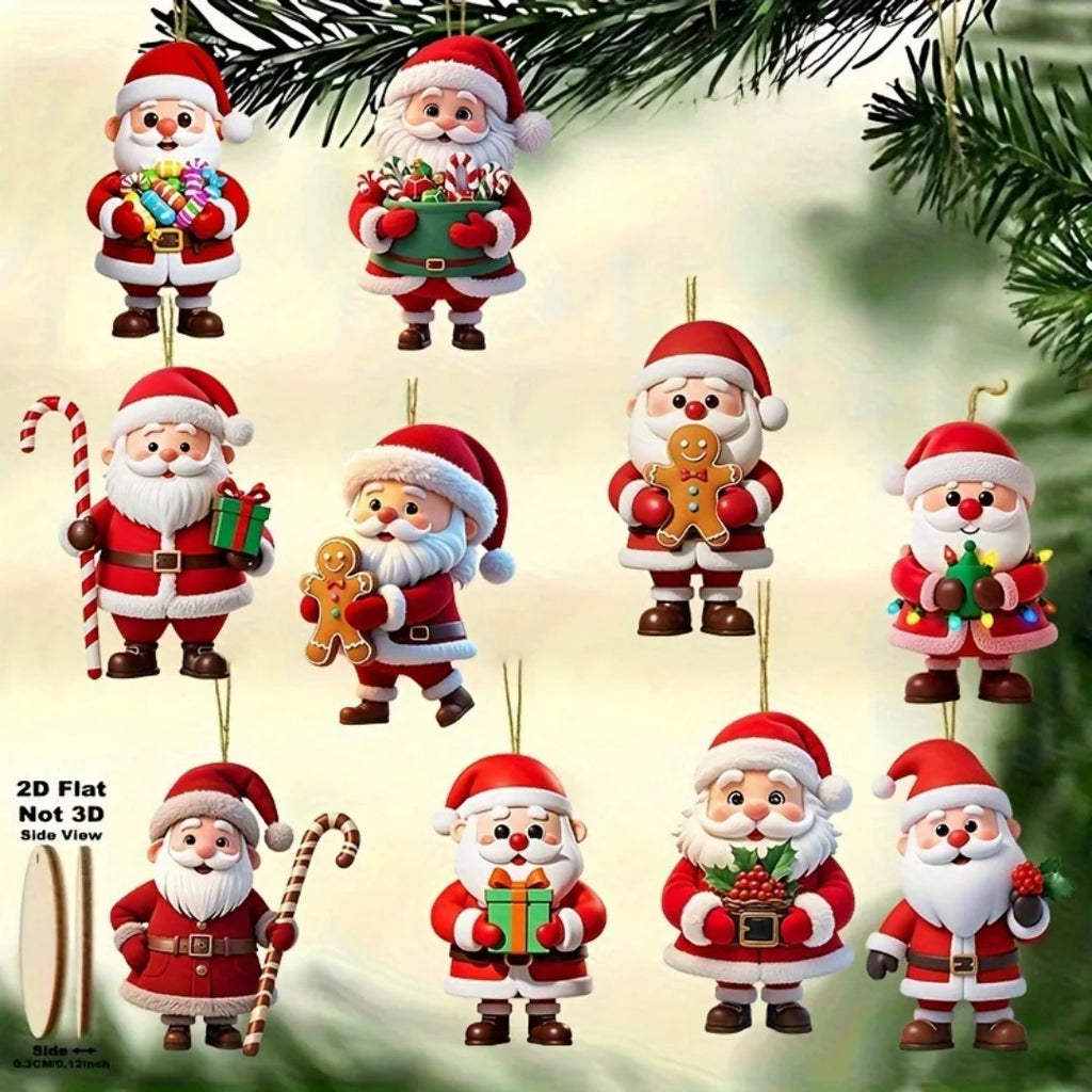 10-Pack Wooden Santa Claus Christmas Tree Ornaments