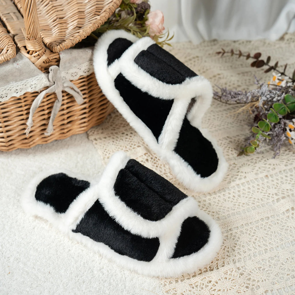 Women Fluffy Slippers 2025 Furry Open Toe Indoor Soft Plush Cozy Zpaxo