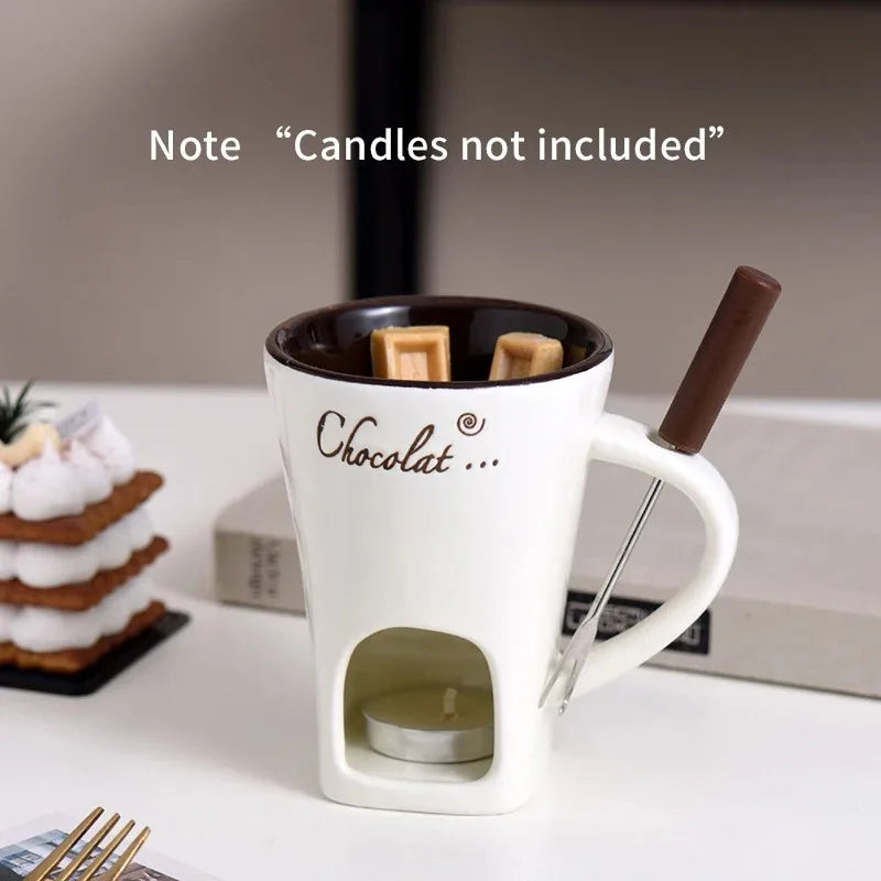 European Style Candle Cup Cheese Chocolate Ice Cream Candle Heated Melted Ceramic Cup Home Kitchen with Fork Creative Coffee Cup Zpaxo 101-200ml Off white