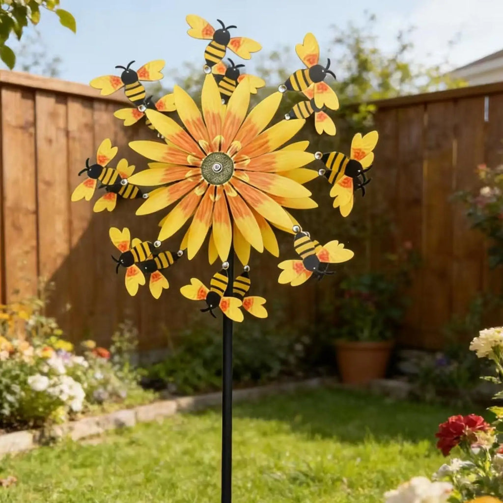 Wind Spinners Outdoor Bee Sunflower Motion Art Sculpture Decor Yard