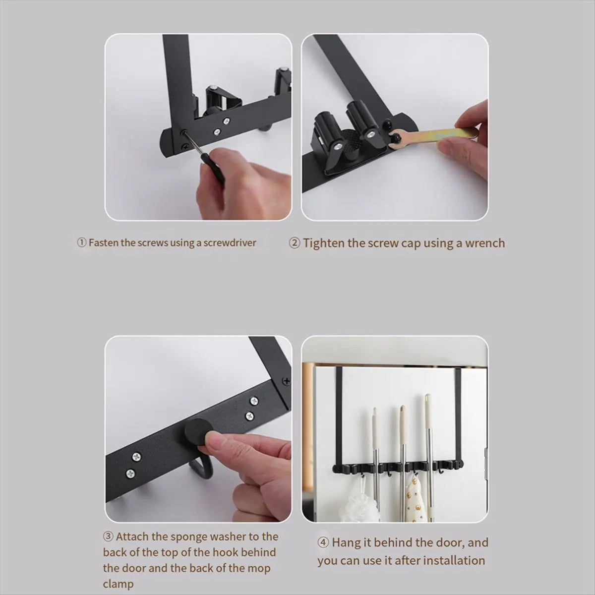 [CLOS] Broom Holder Door Mount,Over The Door Broom And Mop Holder With 2 Over Door Hooks,Broom Hanger,Tool Rack Organizer Zpaxo Default Title