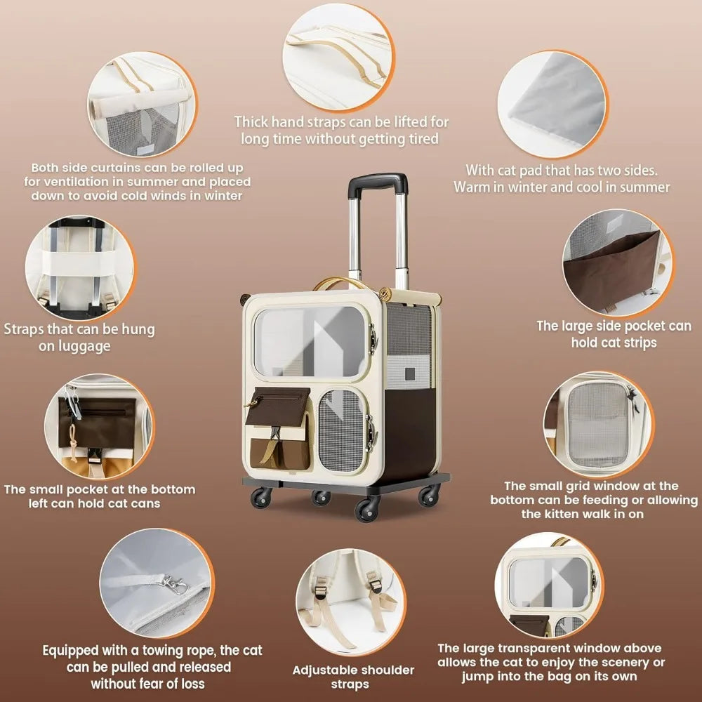 Foldable Rolling Pet Carrier with Wheels – Cats & Dogs 25 lbs