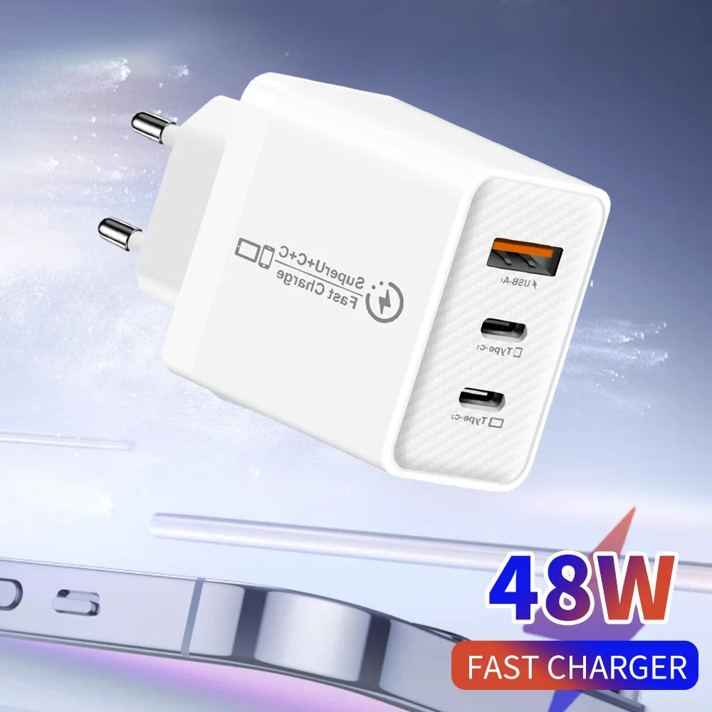 3-in-1 48W USB-C Fast Wall Charger – iPhone, Samsung, Android USB-C Wall Charger Zpaxo