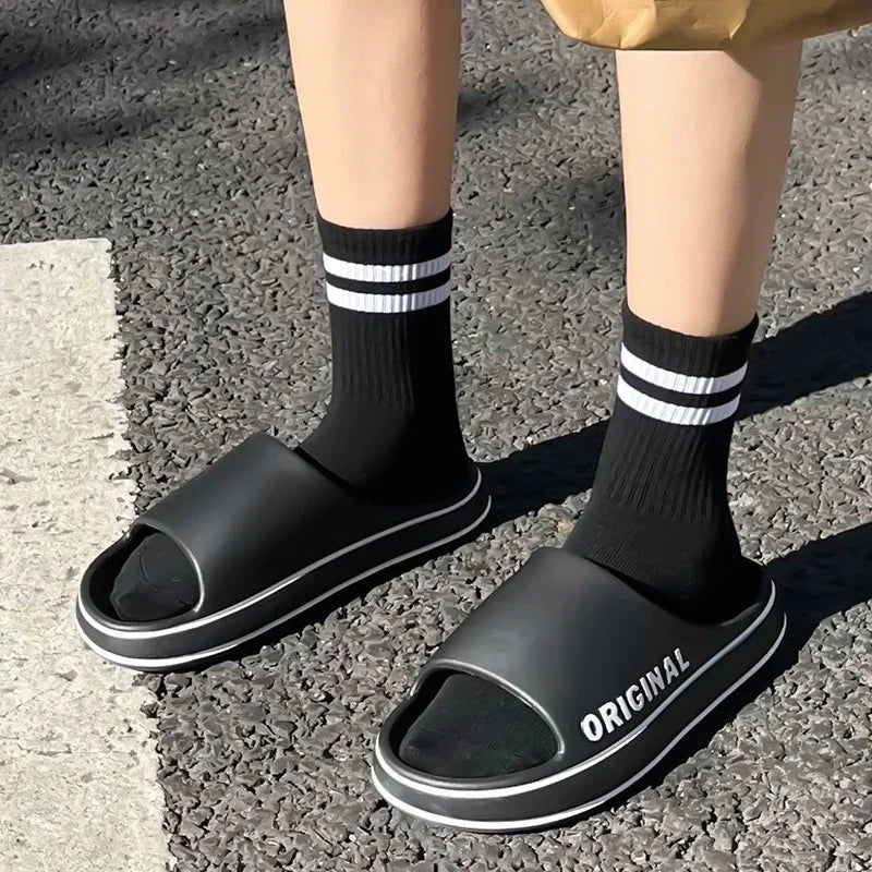 Summer Women Man Solid Letter Mens Slippers Shoe Woman Thick Sole