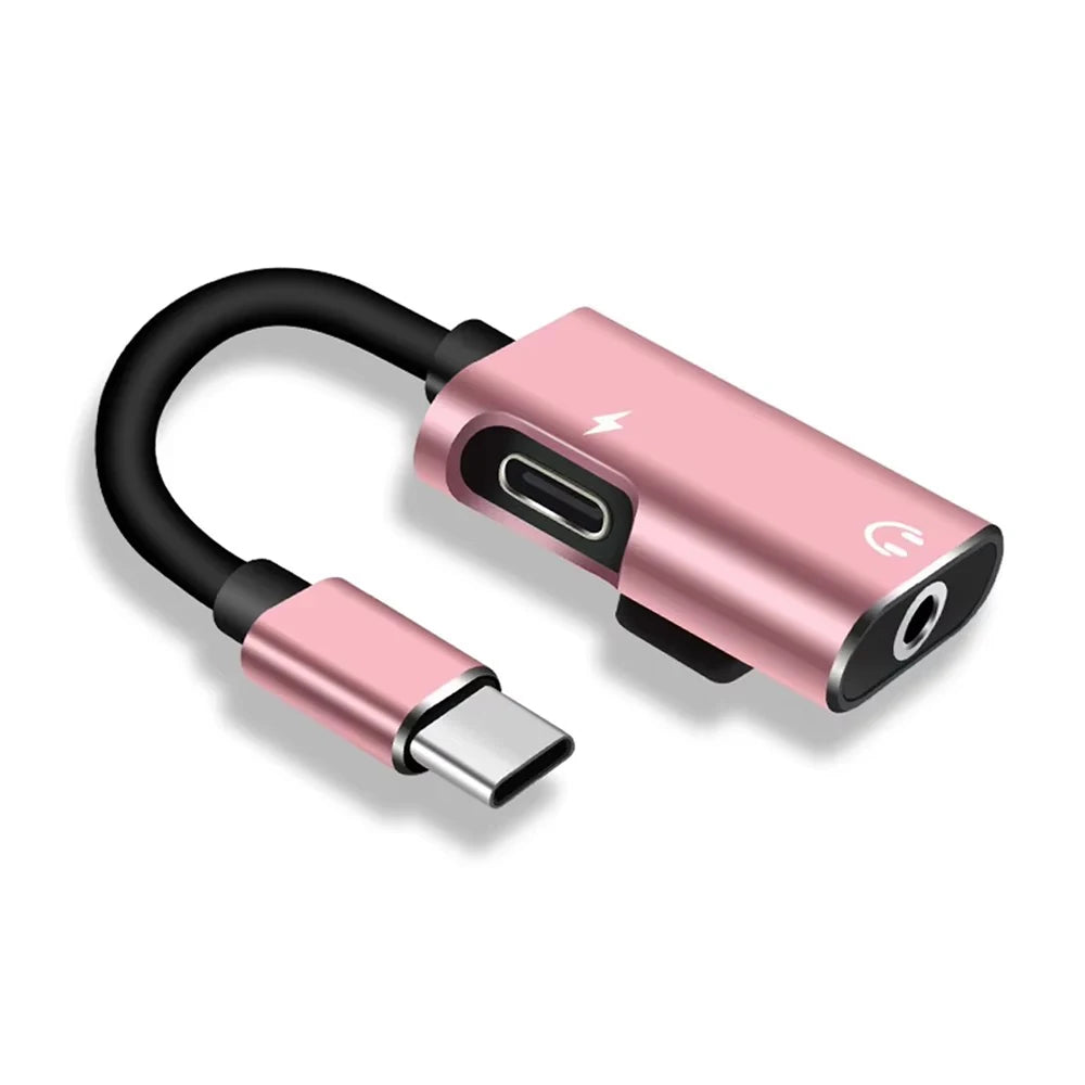 USB-C to 3.5mm Audio Adapter – 2-in-1 Splitter & Charger USB-C Audio Adapter Zpaxo Pink