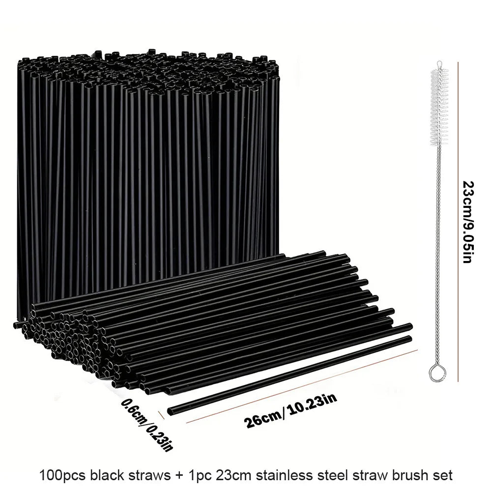 Black Drinking Straws Straw Brush Cocktail Reusable Flexible Plastic