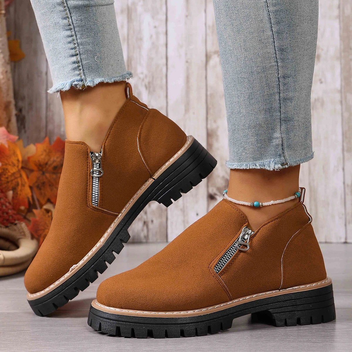 Women Boots 2025 New Plus Size Platform Shoes Side Zipper Short Shoes Thick Sole Ankle Boots Fashion Comfortable Boots for Women Zpaxo Brown 37