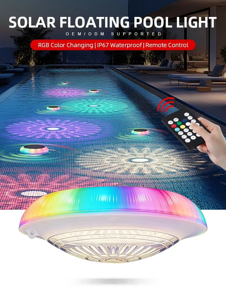 Solar Floating Pool Light RGB Changing Remote Control IP67 Waterproof Zpaxo