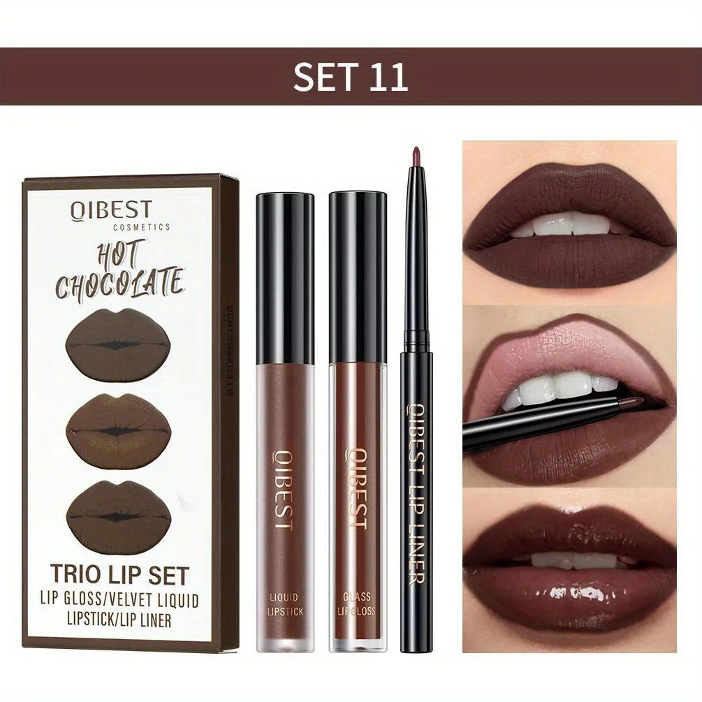 3 in 1 Lipstick and Lipliner Set, Long Lasting Waterproof Lip Stain Liquid Lipgloss Set for Women Halloween Gothic Makeup Zpaxo 11