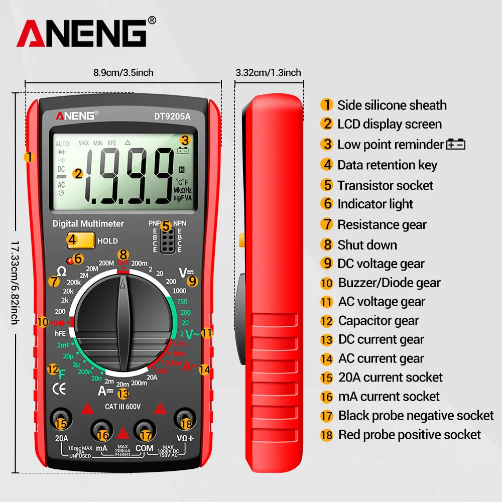 ANENG DT9205A Multi-functional Multimeter Digital True RMS