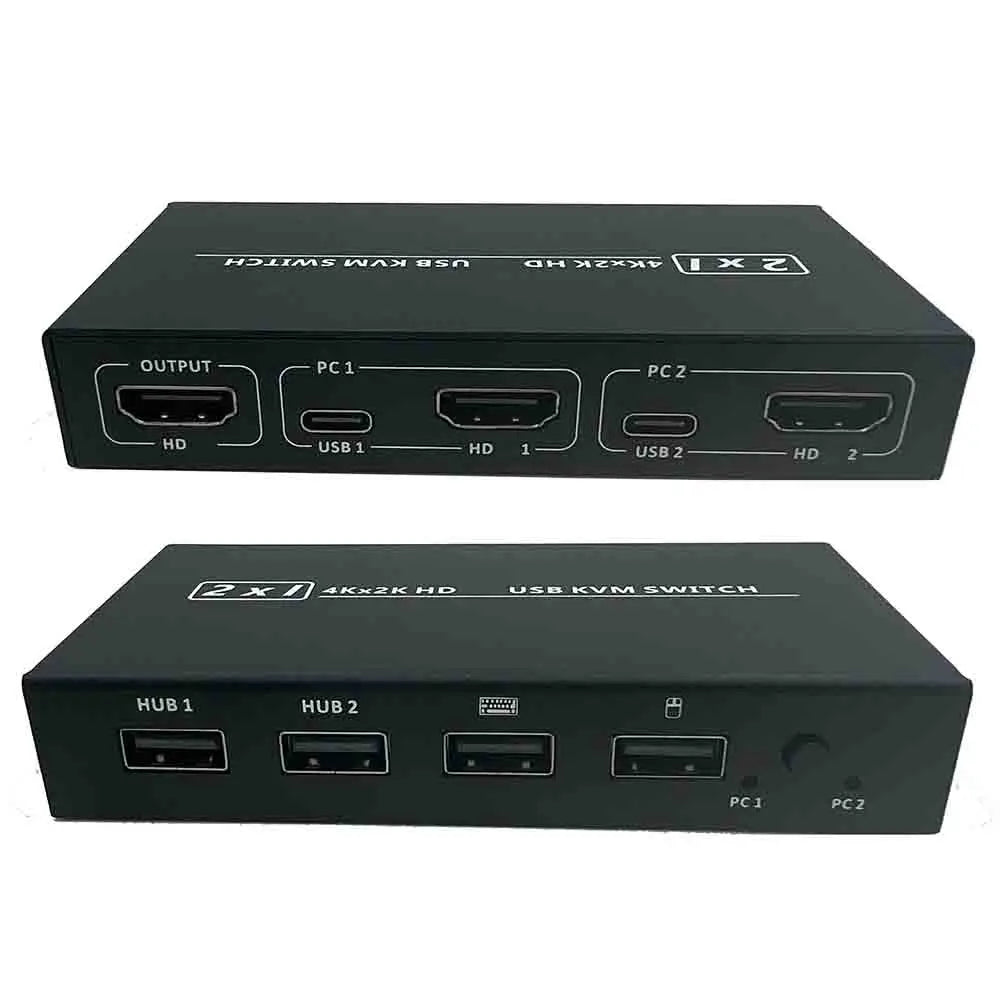 KVM 2-in-1 HDMI-compatible/USB KVM Switch Adapter USB Switcher 2 Input 1 Output 4K*2K Printer Sharer For Computer Keyboard Zpaxo KVM201